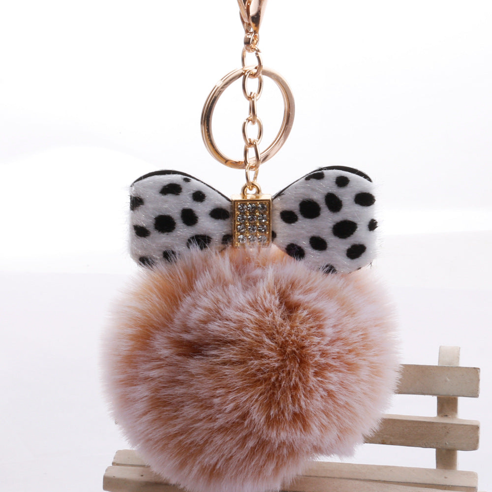 Wholesale Plush Leopard Diamond Bow Keychain